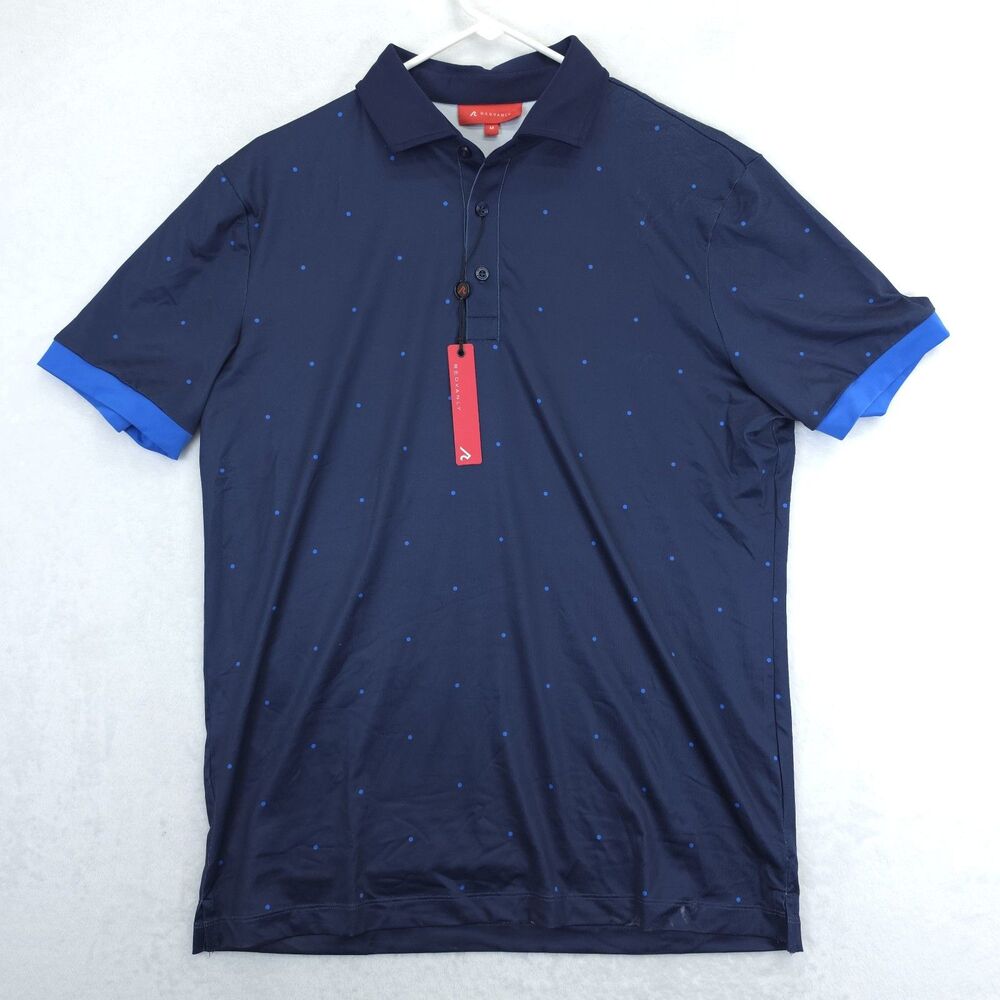 REDVANLY Ramey Polo Mens M Midnight Navy Blue Micro Dot Golf Shirt NWT